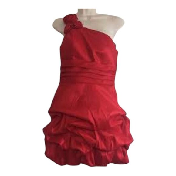 Masquerade Red Short Prom Or Formal dress Size 20 One Shoulder Flower Pleated - Picture 8 of 8